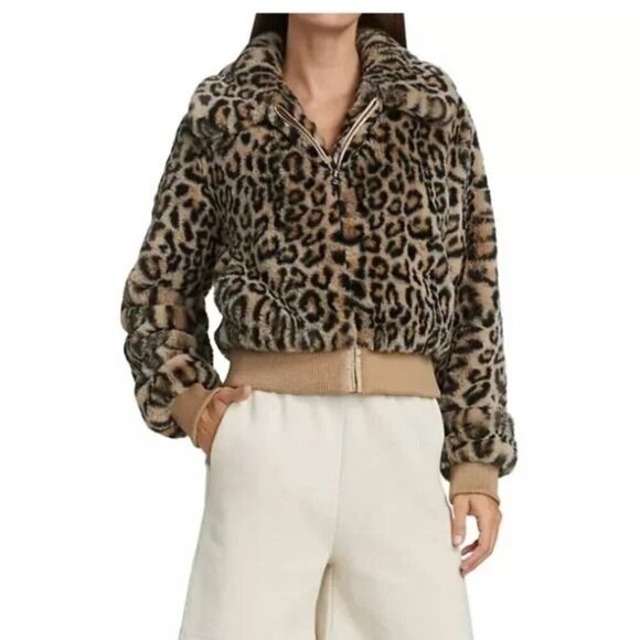 NEW Generation Love Romi Leopard Faux Fur Bomber Jacket Y2K Size XS Relaxed - Picture 2 of 5